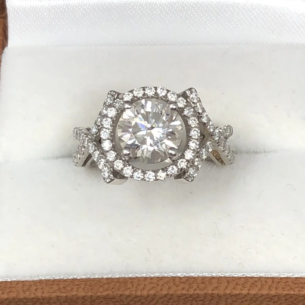Moissanite Fire Ring Crossover Design Solitaire 2.50ctw Platineve 925 Size 6